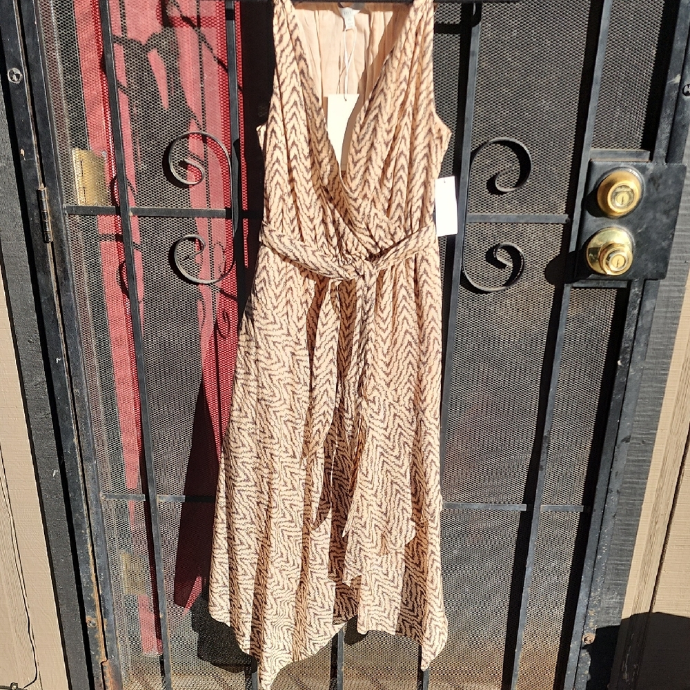 Joie Tan Patterned High Low Dress NeW
